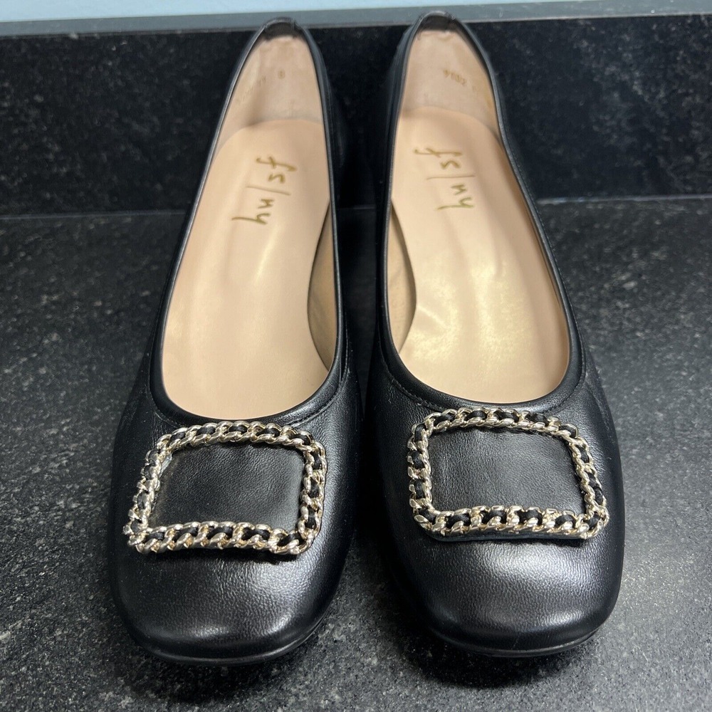 French Sole Womens Izzy Pump Heel Black Leather With Buckle Size 11 B Pristine!